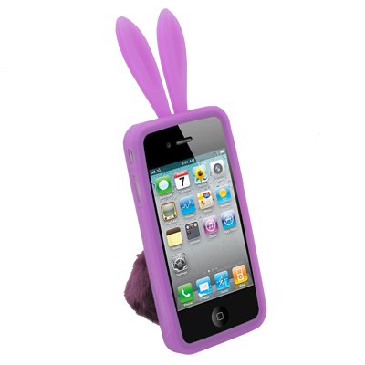 Purple Rabbit Design Silicone Skin Case With Stand for Apple iPhone 4