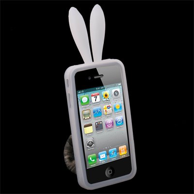For iPhone 4 Rabbit Design Silicone Skin Case With Stand White