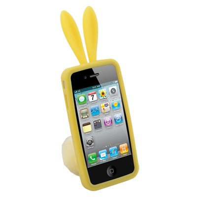 Yellow Rabbit Design Silicone Skin Case With Stand for iPhone 4