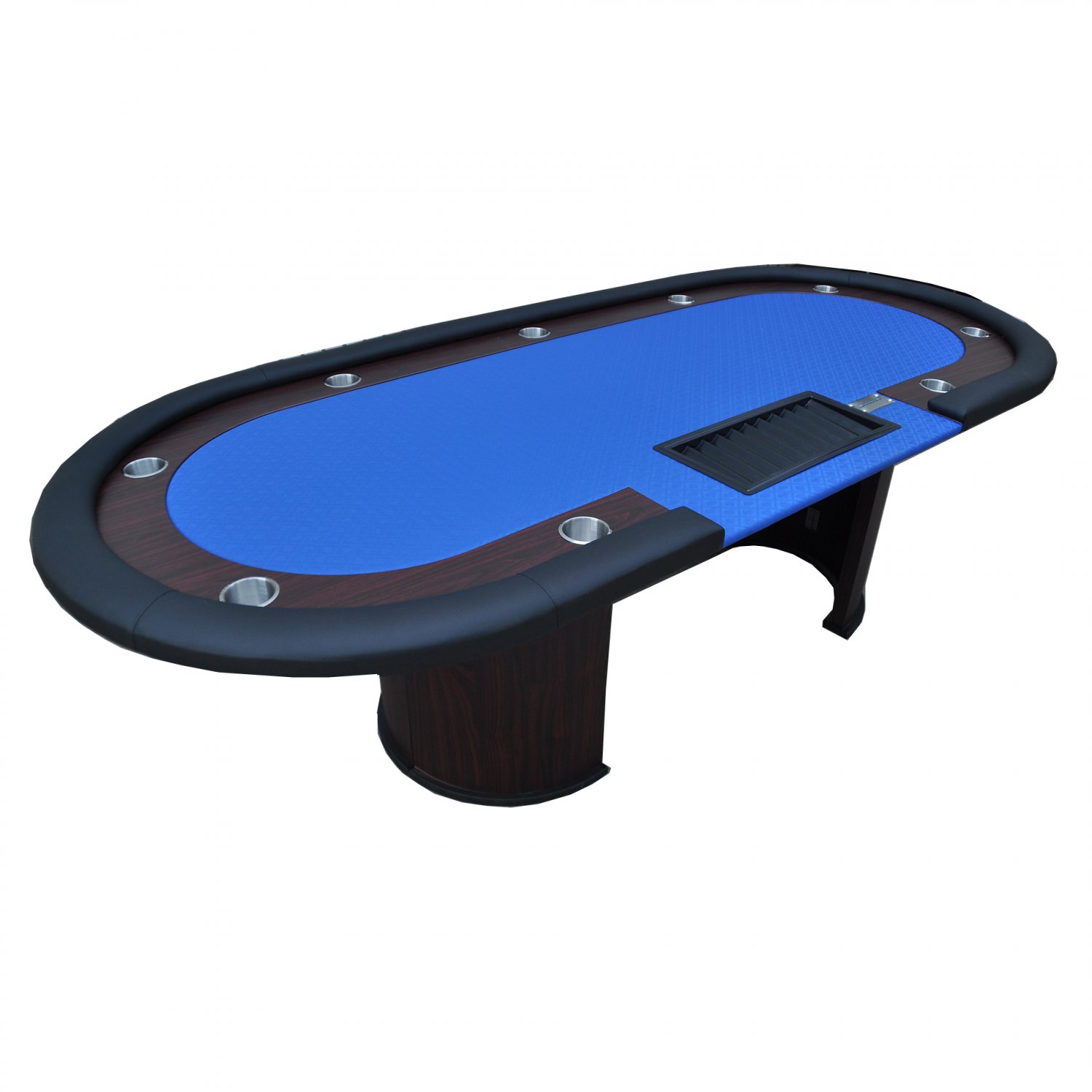 96" 10 Players Texas Hold'em Wooden Legs Poker Table W/ Drop Box Blue Ver.2(Ship US Only)#16367-BL#