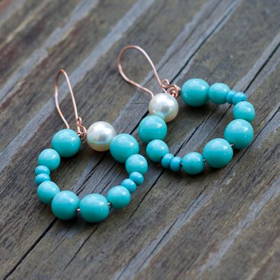 Swarovski Pearl and Turquoise Bead Hoop Earrings