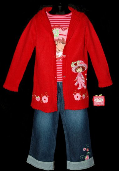 2T GIRLS STRAWBERRY SHORTCAKE SWEATER JEANS TOP NEW