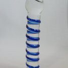 NEW Glass Massager-7" Straight Dildo Dong Anal Plug, Blue Spiral on Clear Shaft G-036