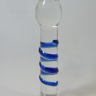 NEW Glass Massager-6.75" Straight Dildo Dong Anal Plug, Blue Spiral on Clear Shaft G-037