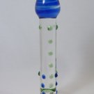 NEW Glass Massager-6 3/4" Straight Dildo Dong Anal Plug W/Base, Blue Head & Beads G-040