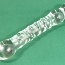 NEW Glass Massager-7 3/4" Curved Dildo Anal Plug, Engraved Spiral & Beads, Dbl Heads, Clear G-042