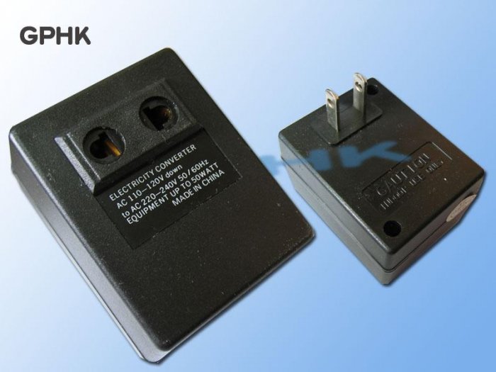 Electricity Converter Adapter 110V-120V to 220V-240V + prongs changer