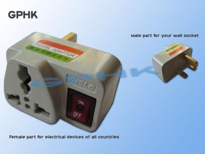 Universal AC Travel Adapter for UK Socket with switch