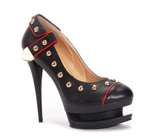 New Black Rivet 5.1" high heels Pump shoes US7.5