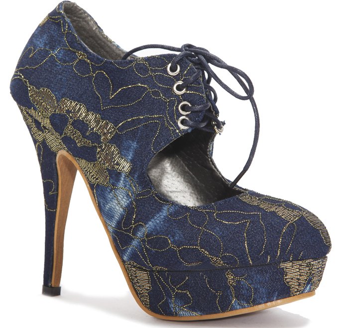 New Dark Blue Embroidery 4.7"Heels Pump shoes US7