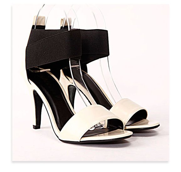 White Black Open toe 3.5" heels shoes US6.5
