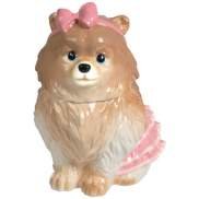 Pomeranian Dog With Pink Ribbon Cookie Jar