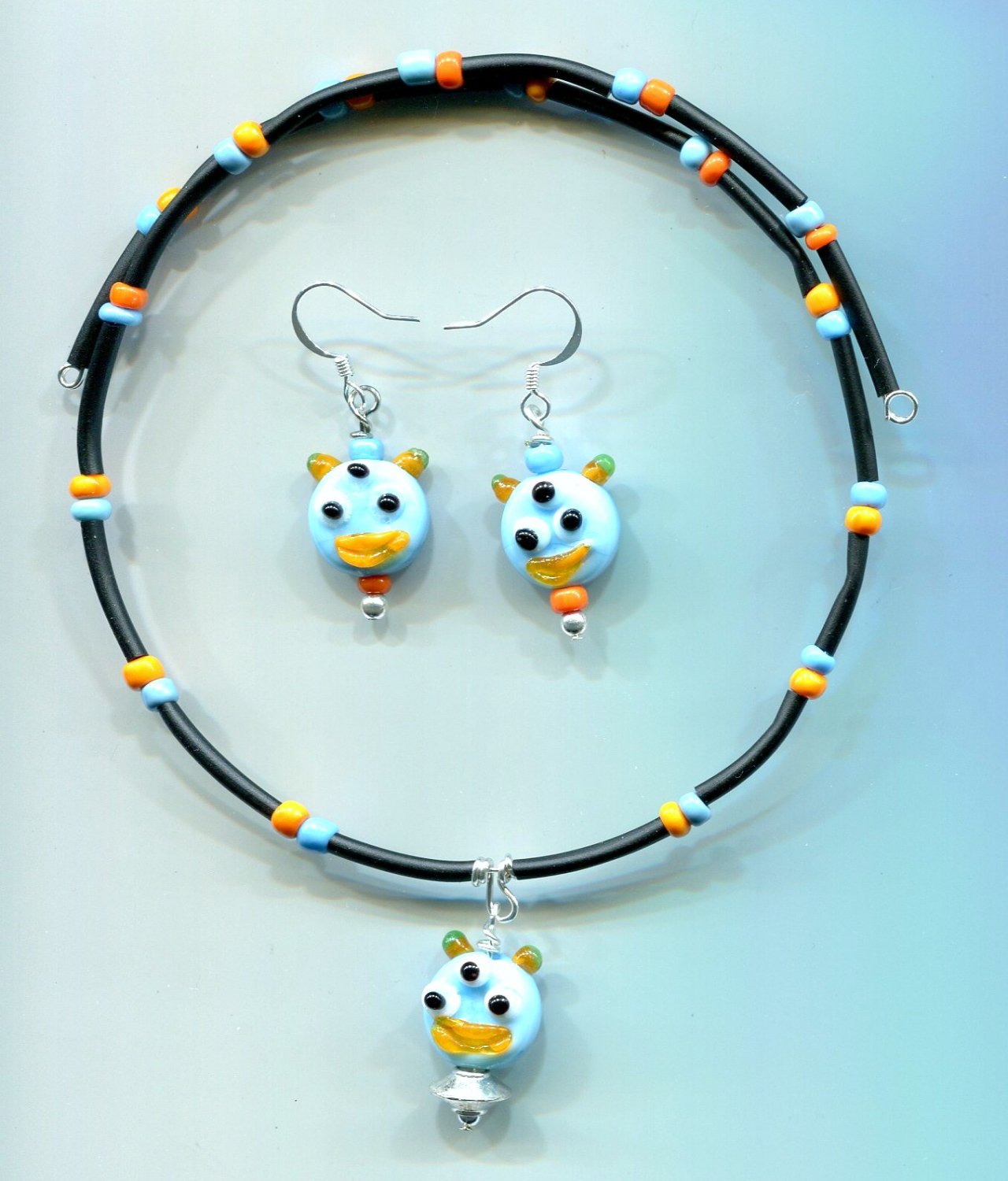 Three Eyed Alien Earings and Choker Necklace