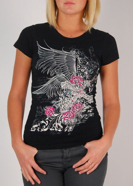Black winged grapic tee