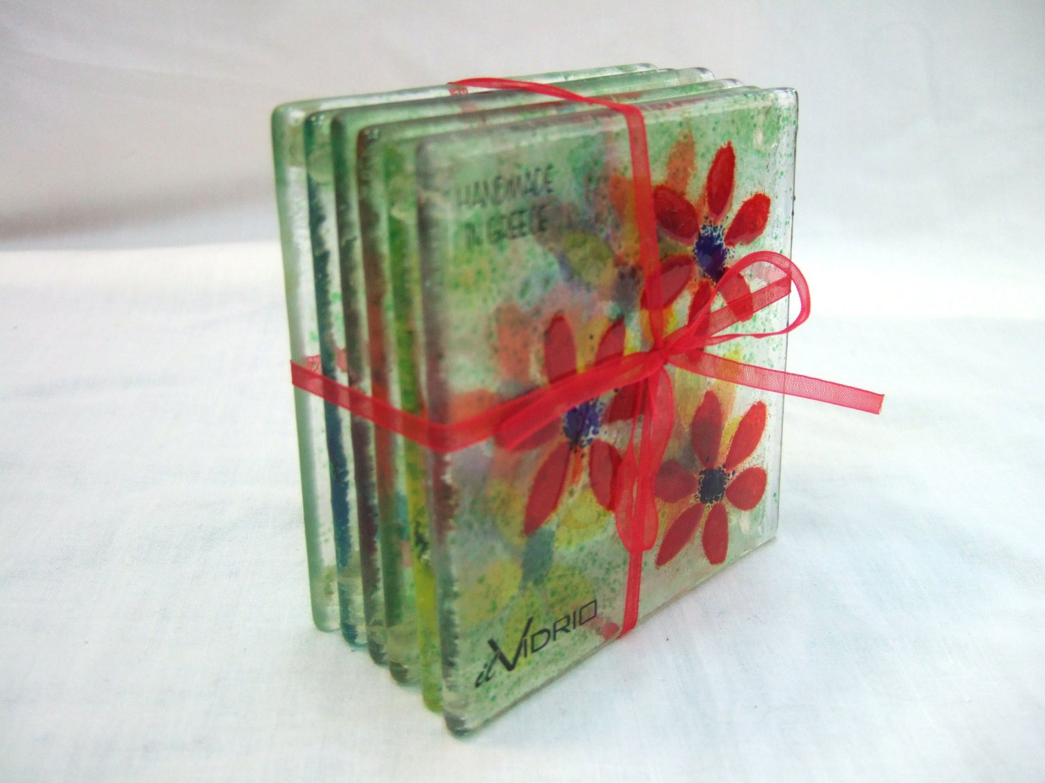 Fused glass flower coasters