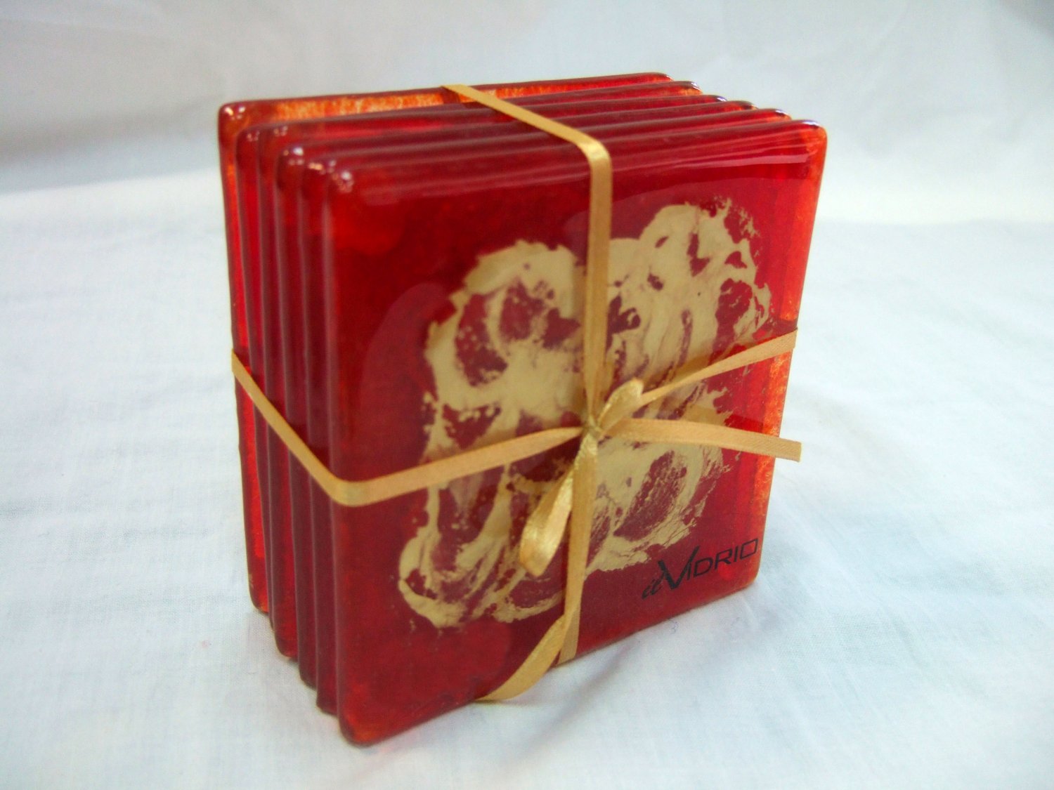 Red and gold fused glass coasters