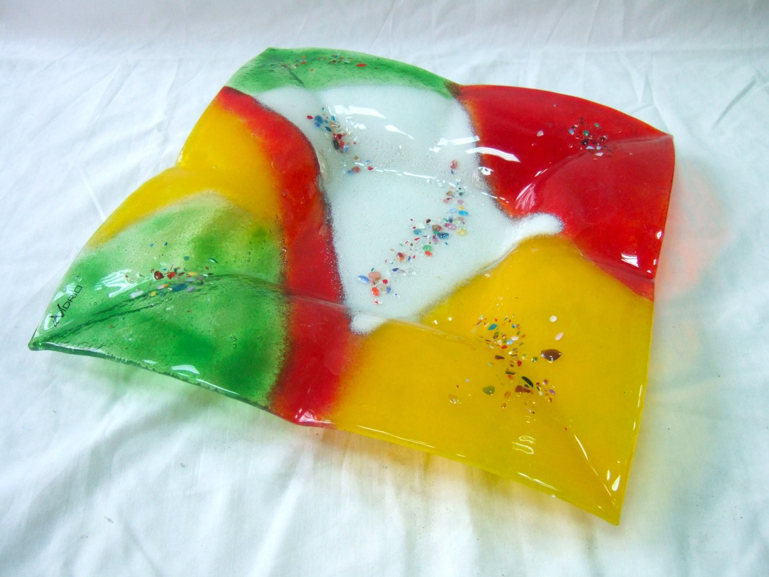 Fused glass rainbow plate