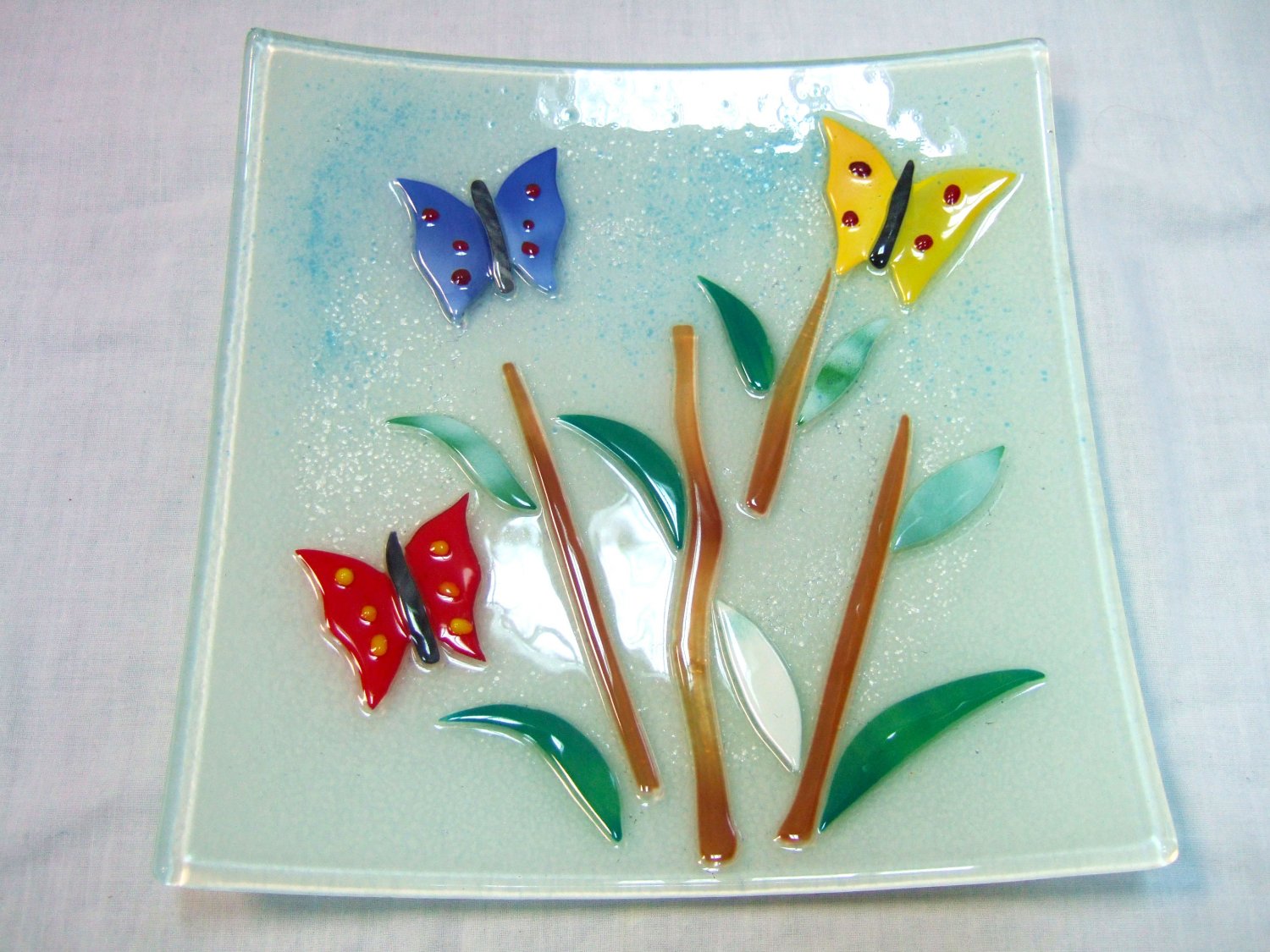 Small fused glass butterfly plate
