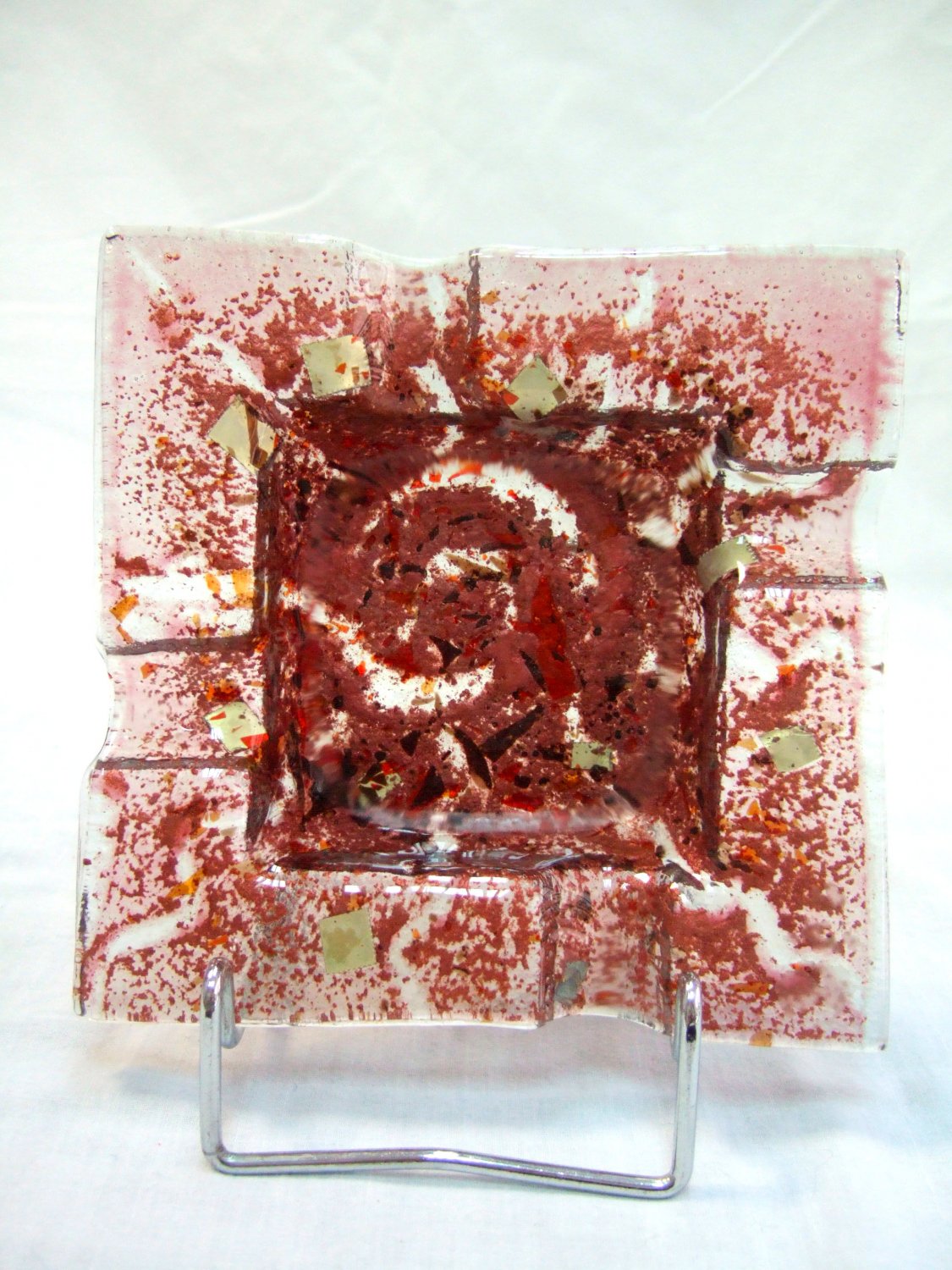 Fused glass metallic dust ashtray