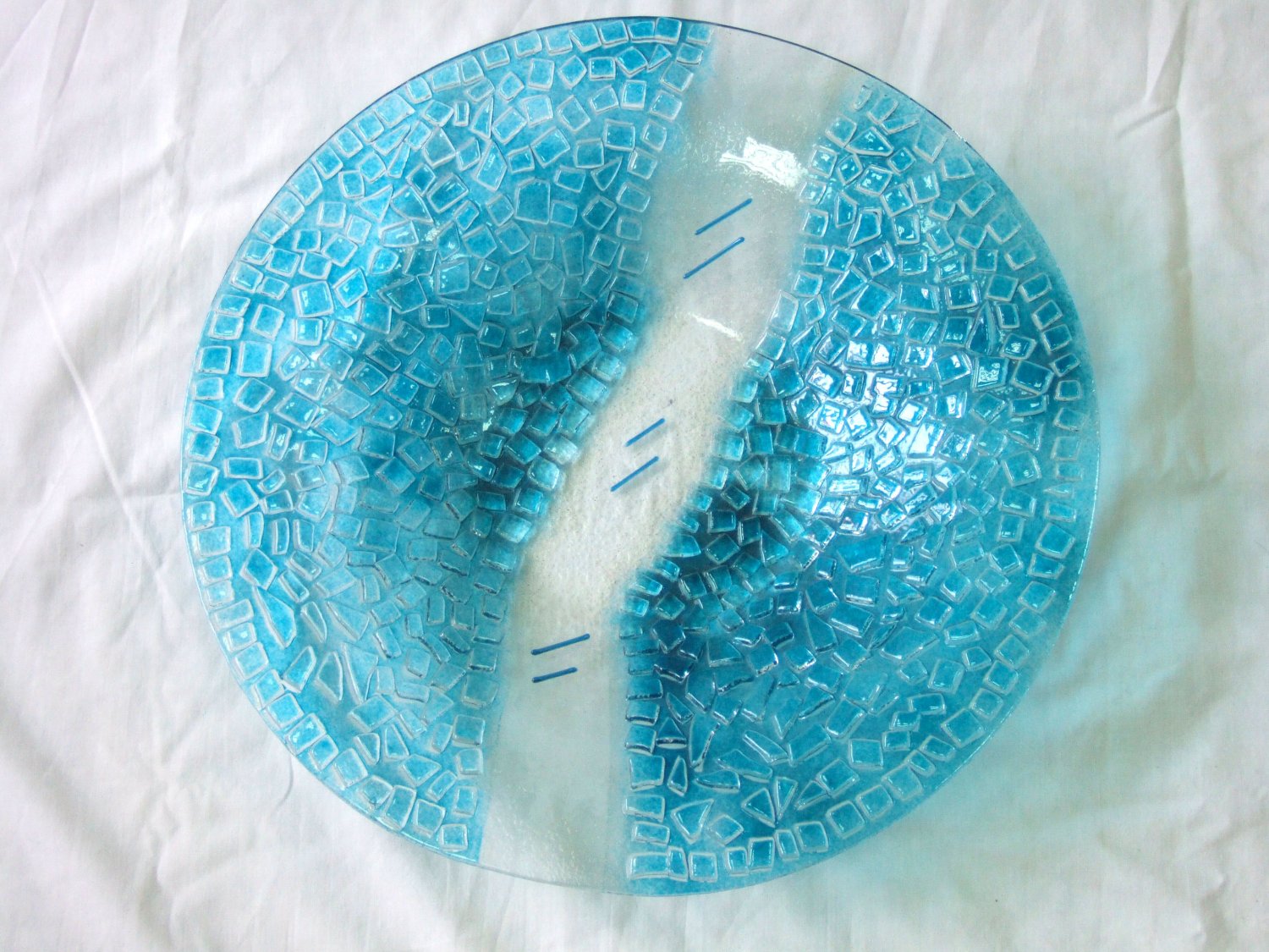 Aqua mosaic fused glass bowl