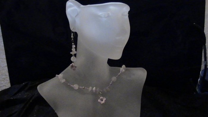 Rose Quarts Necklace and Earing Set