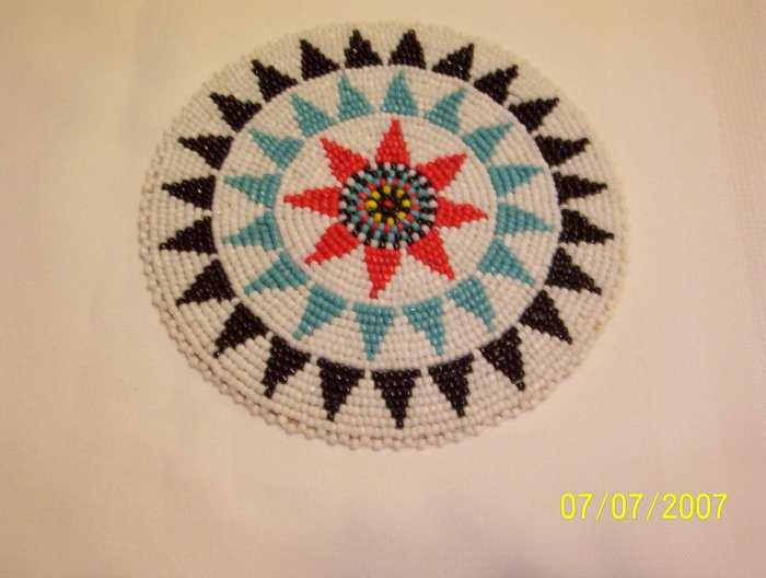 White w/ Black/Light Blue Triangles Rosette - 5"
