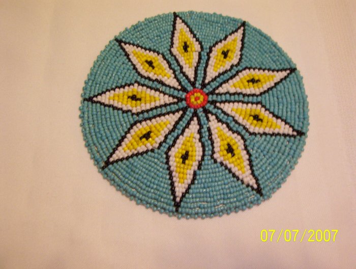 Turquoise w/ White/Yellow Diamonds Rosette - 5"