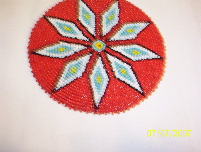 Red w/ White/Light Blue Diamonds Rosette - 5"