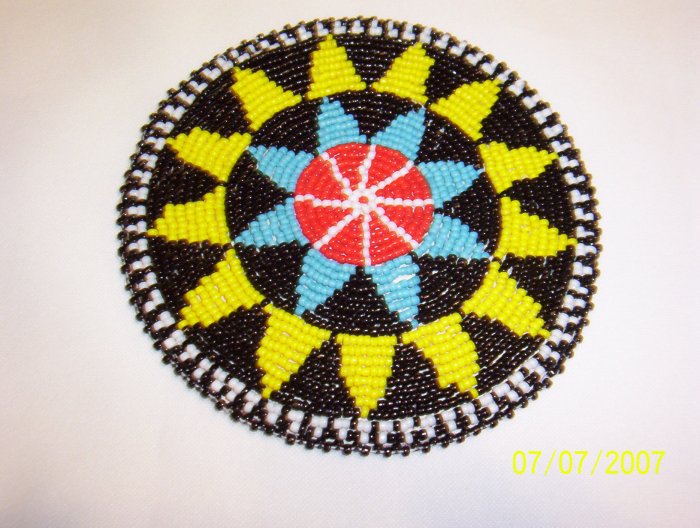 Black w/ Yellow and Light Blue Triangles Rosette - 5"