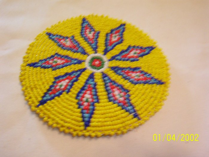 Yellow w/ Blue, Red and White Diamonds Rosette - 4"