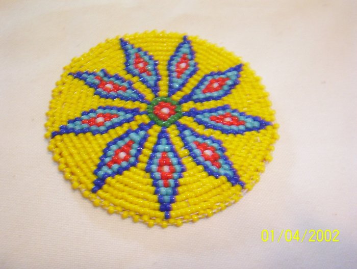 Yellow w/ Blue, Red and White Diamonds Rosette - 3"