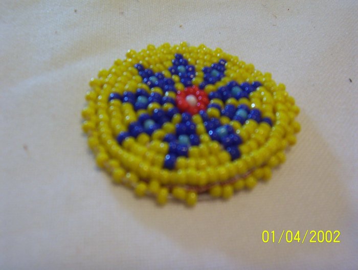 Yellow w/ Blue, Red and White Diamonds Rosette - 1 1/2"