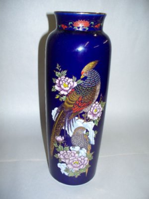 Kutani Pheasant Vase Cobalt Blue