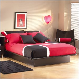 Cosmos Black Wood Platform Bed 3 Piece Queen Bedroom Set
