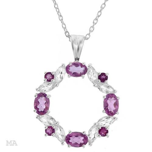 Genuine Amethyst and White Topaz necklacke inlaid in Sterling Silver