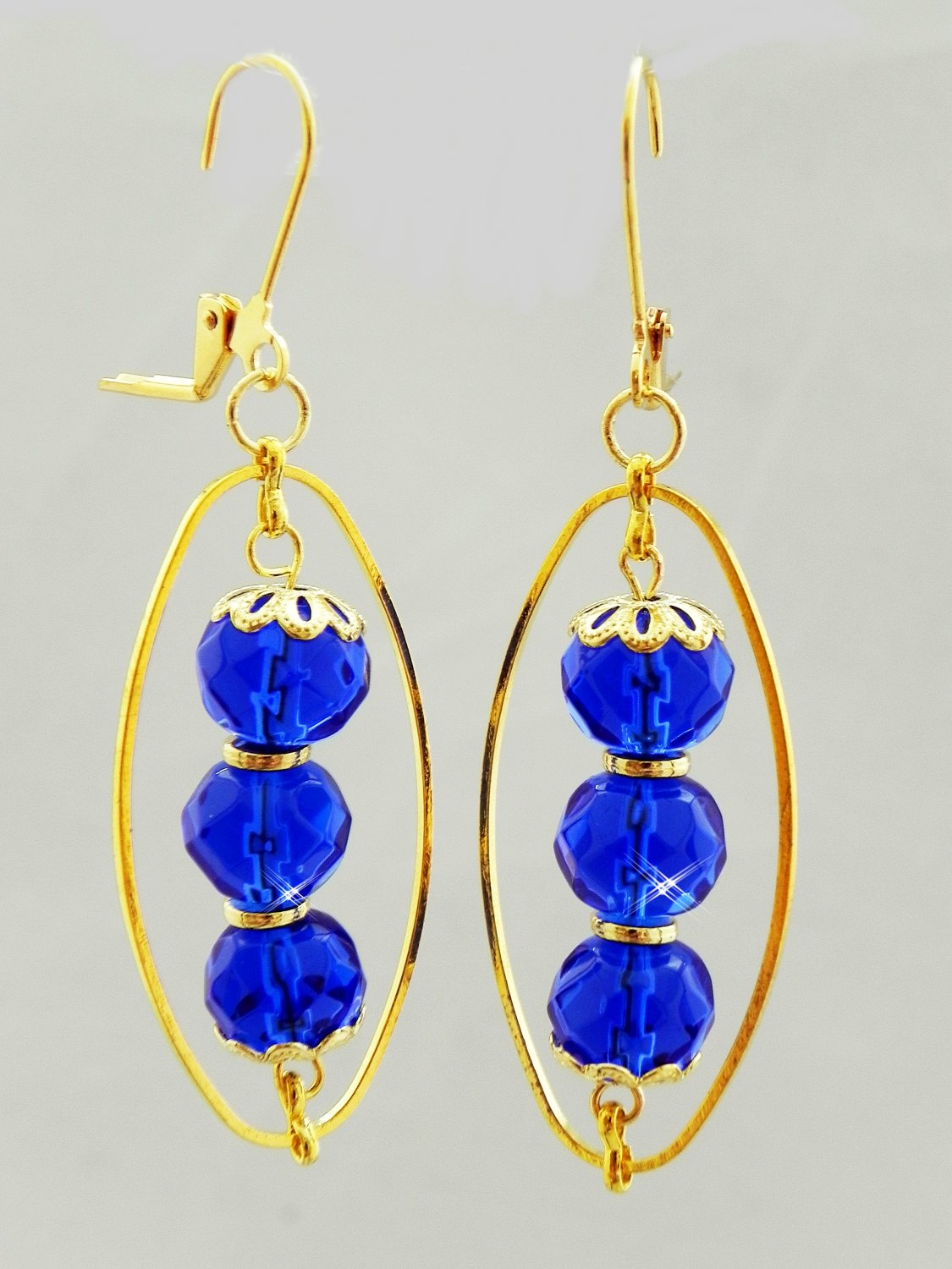 Royal Blue Glass Beads Earrings (Item#: 00307)
