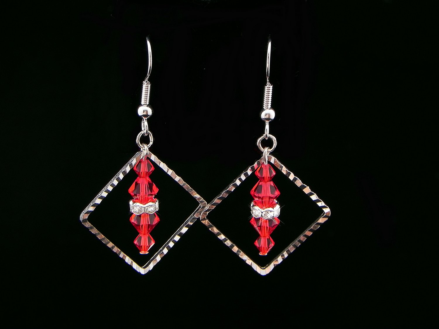 Handmade Red Swarovski Crystal Earrings (Item:00338)