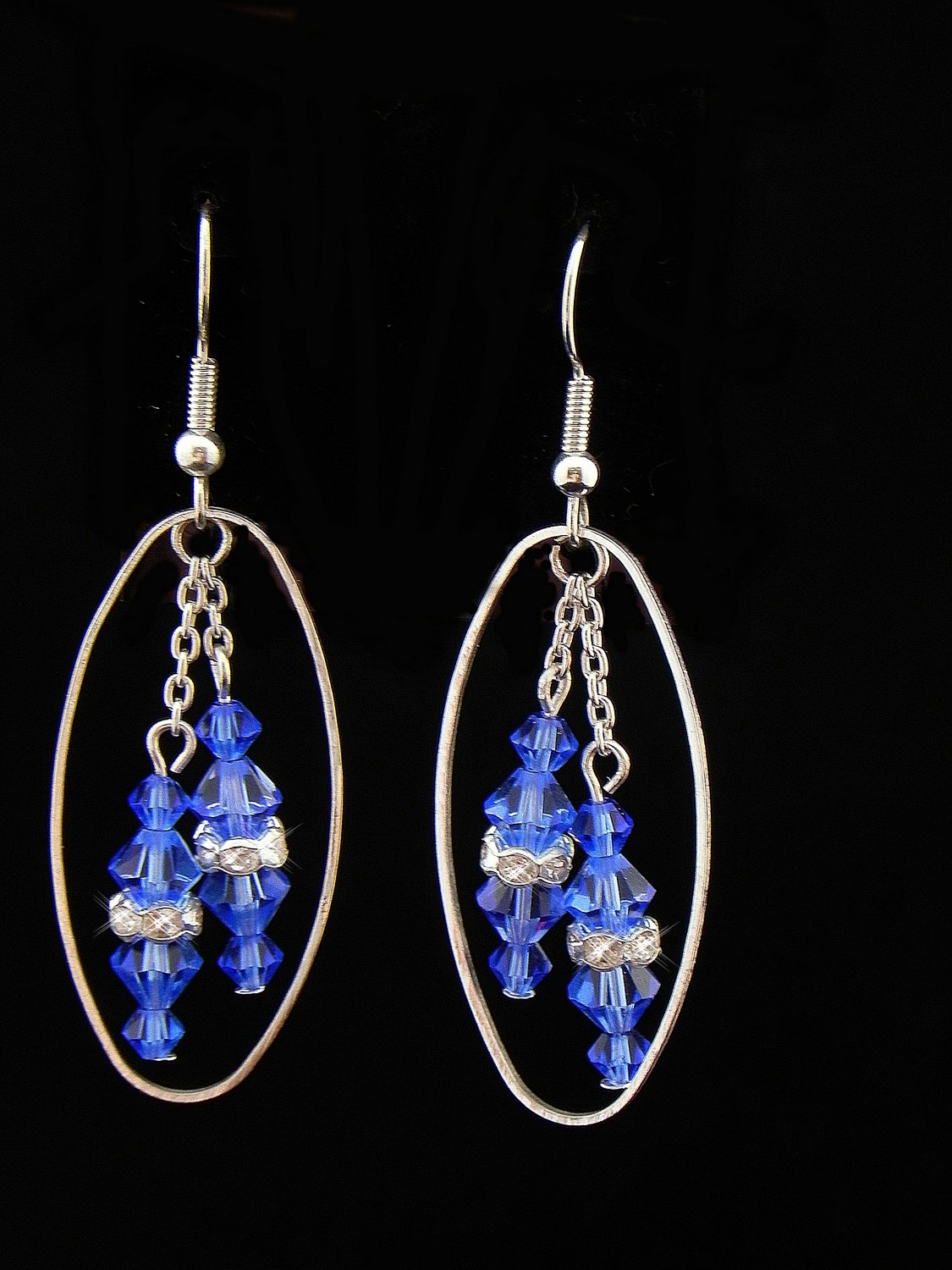 Handmade Blue Swarovski Crystal Earrings (Item:00337)