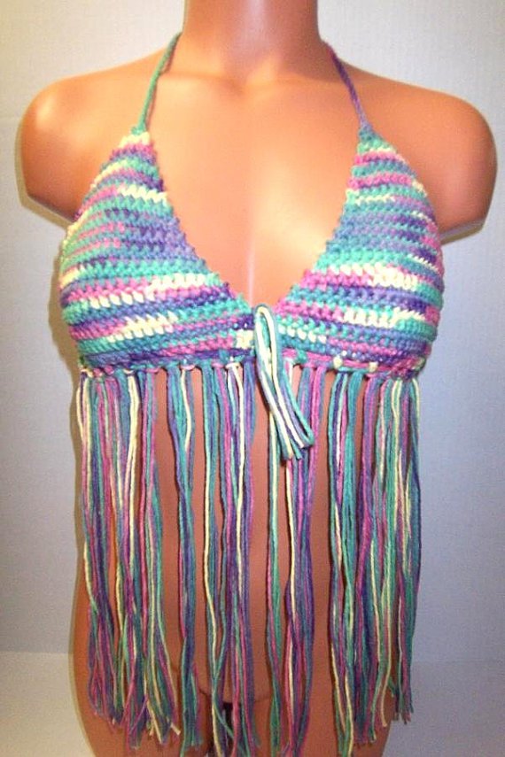 Multicolor Vikni Crochet Fringe Halter Top