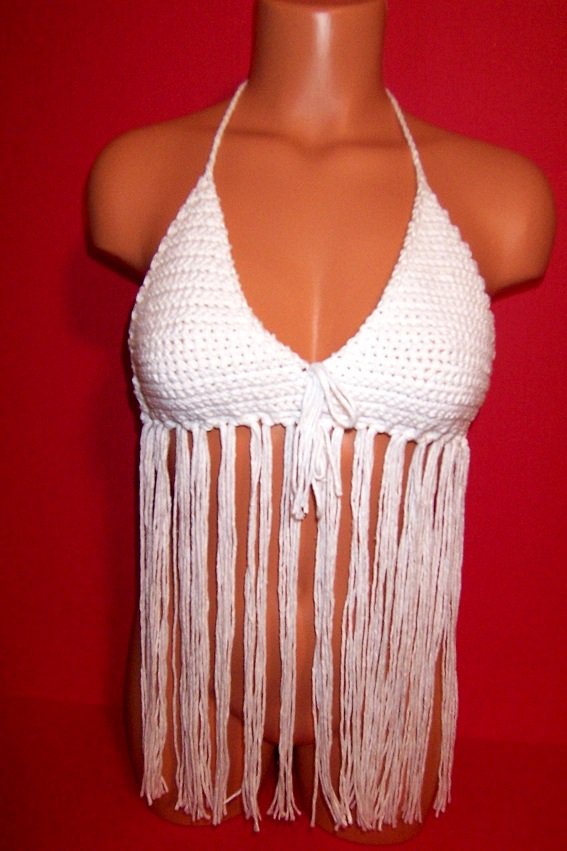 Simply Crochet Fringe White Bikini Top by Vikni Crochet Designs