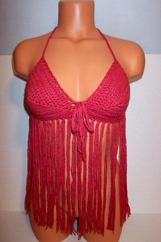 Rouge Red Sweetheart Fringe Crochet Top by Vikni Crochet Designs