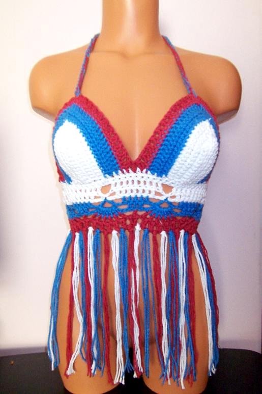 Crochet American Flag Fringe Top by Vikni Crochet Designs