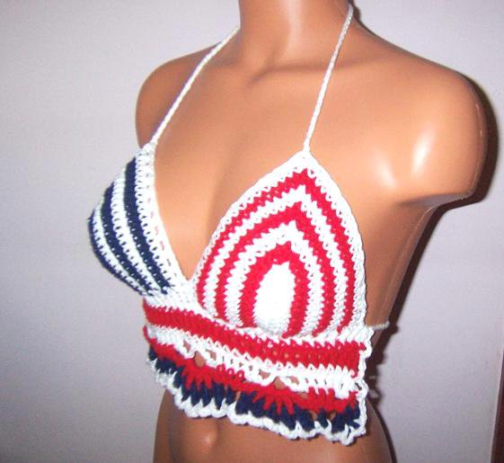 Vikni Crochet American Flag Hippie Halter Top