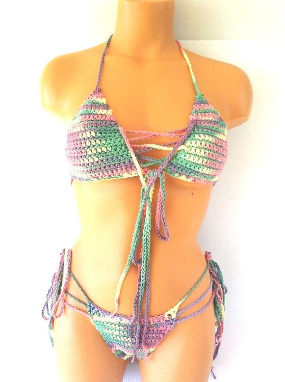 Multicolor Cheeky Crochet Brazilian Bikini by Vikni Crochet Designs