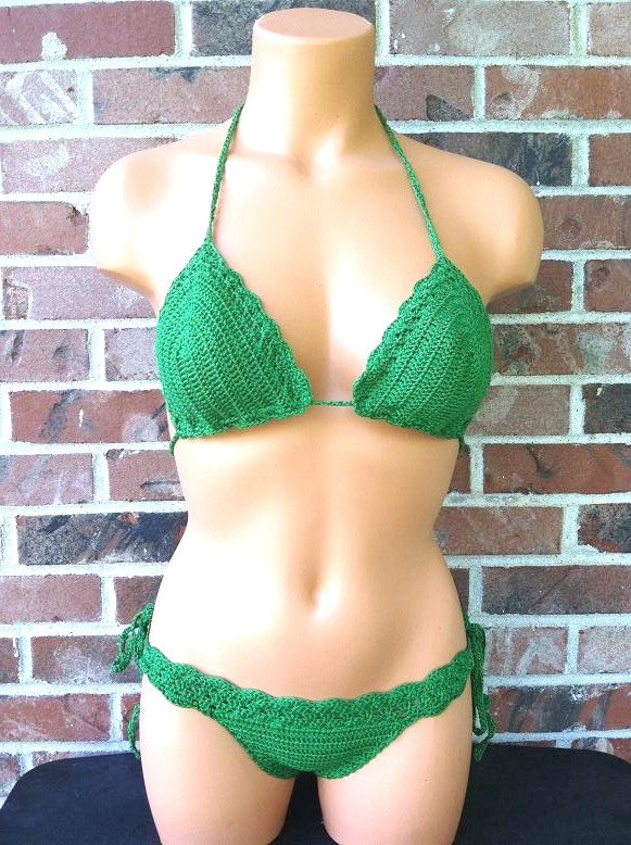 Forest Green Crochet Brazilian Cheeky Bikini by Vikni Crochet Designs