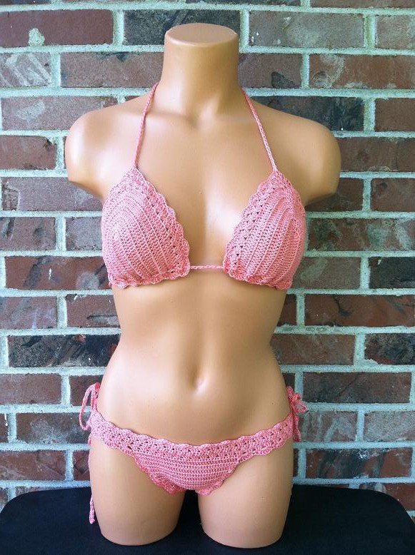 Crochet Brazilian Cheeky Bikini in Coral by Vikni Designs
