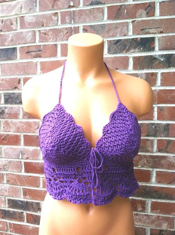 Festival Hippie Crochet Crop Top in Purple by Vikni Crochet Designs