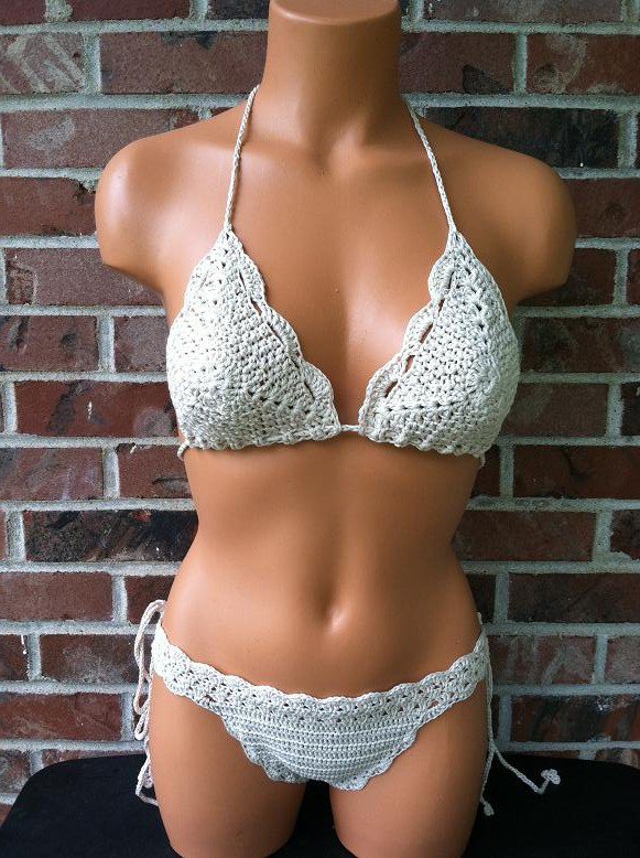 Brazilian Cheeky Crochet Bikini in Natural by Vikni Crochet Designs