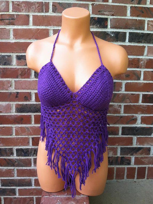 Vikni Crochet Purple Triangle Halter Top