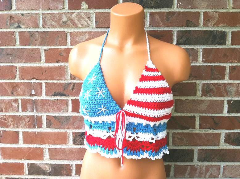 Festival American Flag Top, Hippie Crochet Top by Vikni Crochet Designs